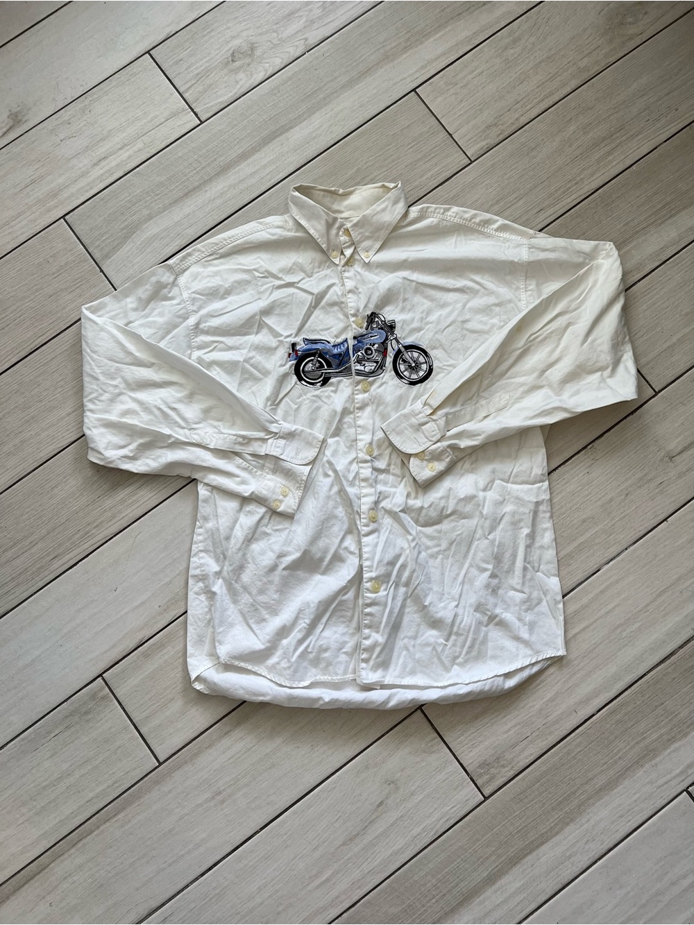 Vintage Shirt Motorcycle embroidered White Size Large